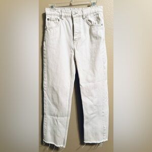 ZARA Womens‎ Sz 4 Wide Leg Jeans Cream Ivory Denim 5 Pocket, Rough Hem